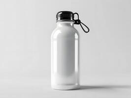 A white water bottle with a black handle photo