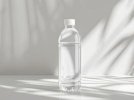 A plastic bottle of water sitting on a table photo