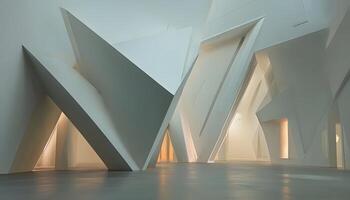 A white room with a large white wall photo