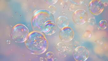 Soap bubbles floating in the air on a cloudy day photo