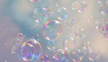 Soap bubbles floating in the air on a cloudy day photo