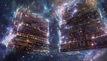 Two books stacked on top of each other in space photo