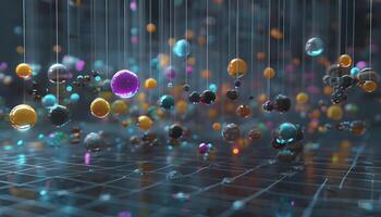 Colorful balls and bubbles floating in the air photo