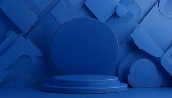Blue abstract background with a round trophy photo