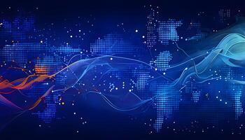 The world map is made up of blue and orange lines photo