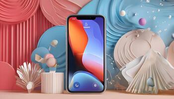 The iphone xr is shown in front of a colorful background photo