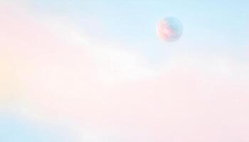 A blue and pink cloud with a small object in the sky photo