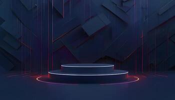 3d rendering of a podium with neon lights photo