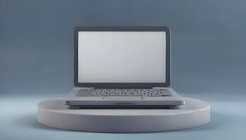 A laptop computer on a stand with a blank screen photo