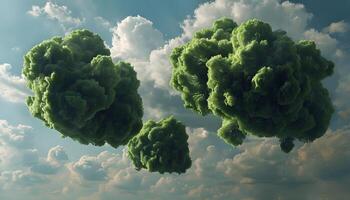 Three green clouds floating in the sky photo
