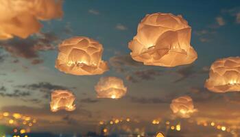 Paper lanterns floating in the sky photo