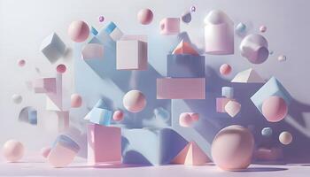 3d render of a pink and blue background with various shapes photo