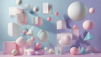 3d rendering of a pink and blue background with various shapes photo