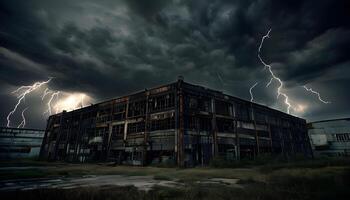 An abandoned building with lightning and thunder photo