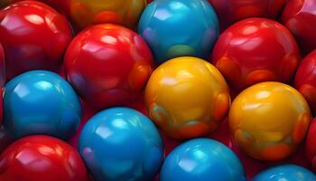 Many colorful eggs are arranged in a circle photo