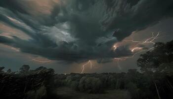 A stormy sky with lightning and clouds photo