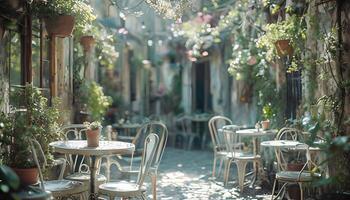 A street with tables and chairs photo