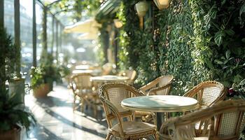 A row of chairs and tables photo