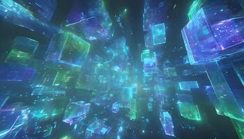 Abstract 3d animation of cubes in a dark space photo