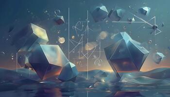 A digital painting of some cubes floating in water photo
