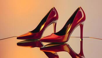 A pair of red high heels on a table photo