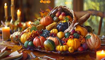 A table with a cornucopia of fruits and vegetables photo