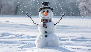A snowman is standing in the snow photo