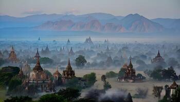 A view of the pagodas in bagan, myanmar photo