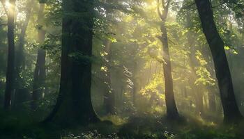 A forest with trees and grass photo