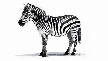 A zebra standing in front of a white background photo