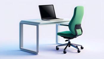 A computer desk with a laptop on it photo