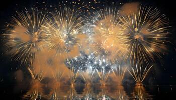 Fireworks over the water with reflection photo