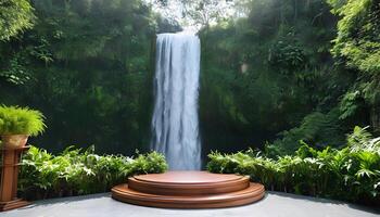 A large waterfall in the middle of a tropical forest photo