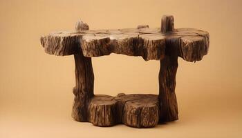 A wooden table with a tree stump on top photo