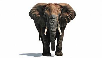 An elephant is standing in front of a white background photo