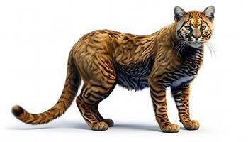A large cat is standing on a white background photo