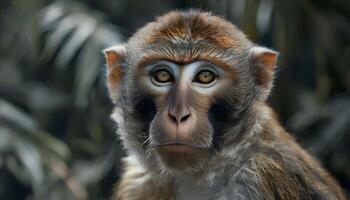 A monkey with a sad face looking at the camera photo