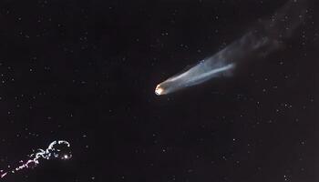 A comet is seen in the sky with a space station photo