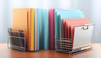 A stack of folders on a desk photo