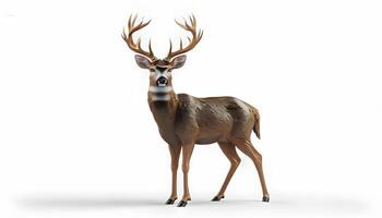 A deer is standing in front of a white background photo