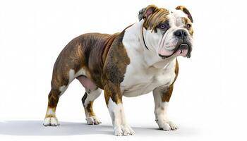 A brown and white bulldog standing on a white background photo