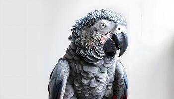 A large grey parrot with a red beak photo
