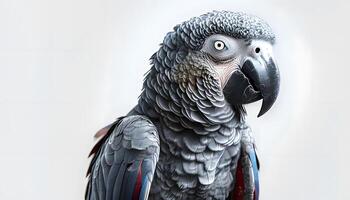A close up of a parrot with a white background photo
