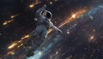 An astronaut floating in space with stars in the background photo