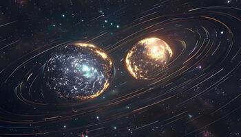 Two planets in space with stars and planets photo