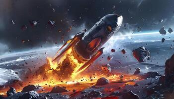 An image of a rocket flying through space photo