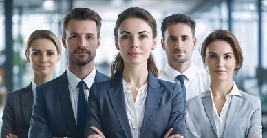 A group of business people standing in front of each other photo