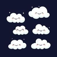 Cartoon Clouds with Happy Expressions in a Starry Sky vector