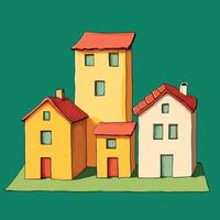 Cluster of Cartoon Houses on a Green Background vector