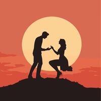 Romantic Proposal Silhouette with Sunset and Minimalist Style vector